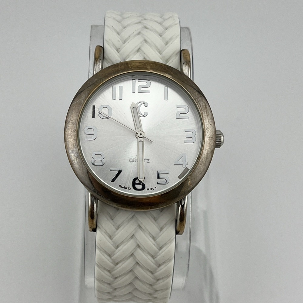 Charming Charlie Watch Women 34mm Silver Case White Silicone Band- New Battery
